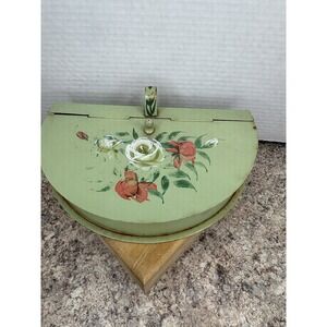 Vintage Silent Butler Crumb Catcher  Hand Painted Floral Green Cottage Core